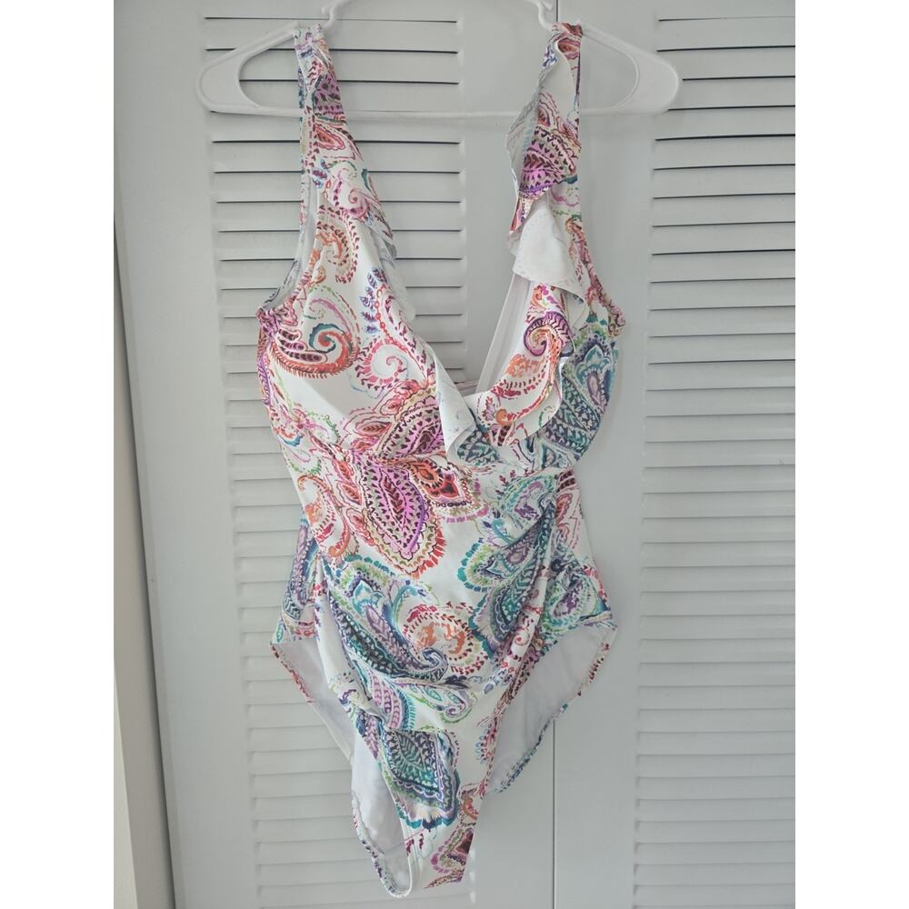 Ralph Lauren White One-Piece Women's Swimsuit Multicolor Paisley Size 16 New
